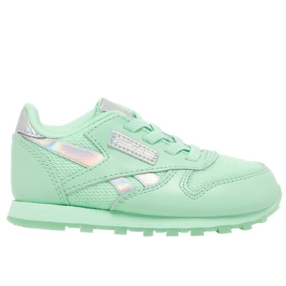 Reebok Toddler Girls Mint/Silver Classic Leather Running Sneaker Shoes Size 5 US - Picture 1 of 17